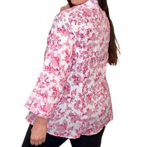 Pink White Pleated Floral Lightweight Romantic Feminine Button-down Blouse XL